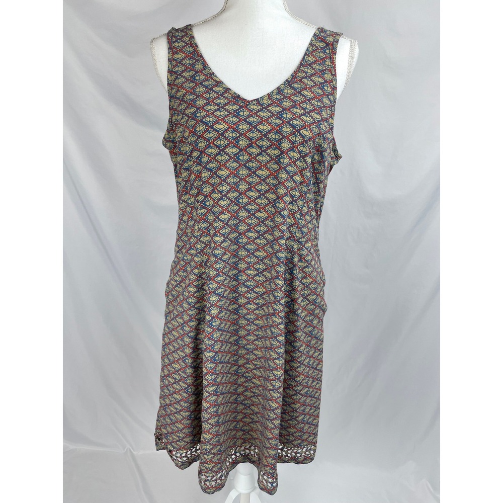 Toad & Co Sunkissed Petal Sun Dress Large Sleeveless Blue Red Nylon